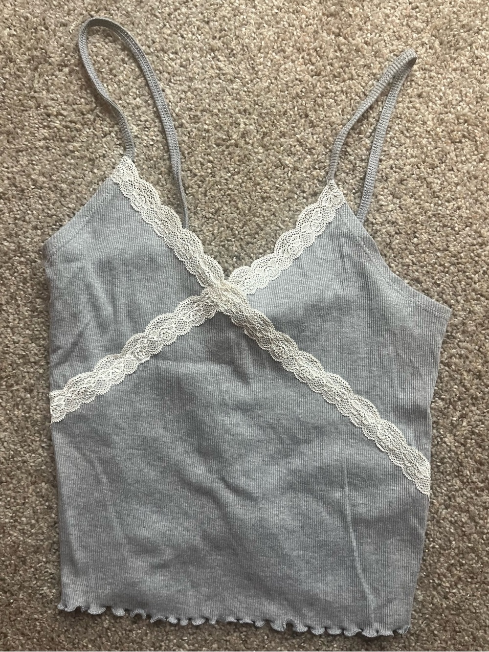 NEW WITH TAGS Gray Lace-Trim Ribbed Cami Tank Top Topshop size US 10